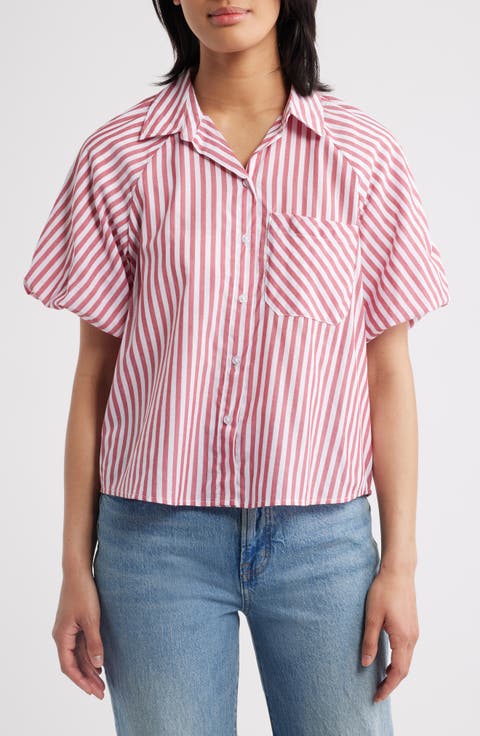 Biance Bubble Sleeve Button-Up Top