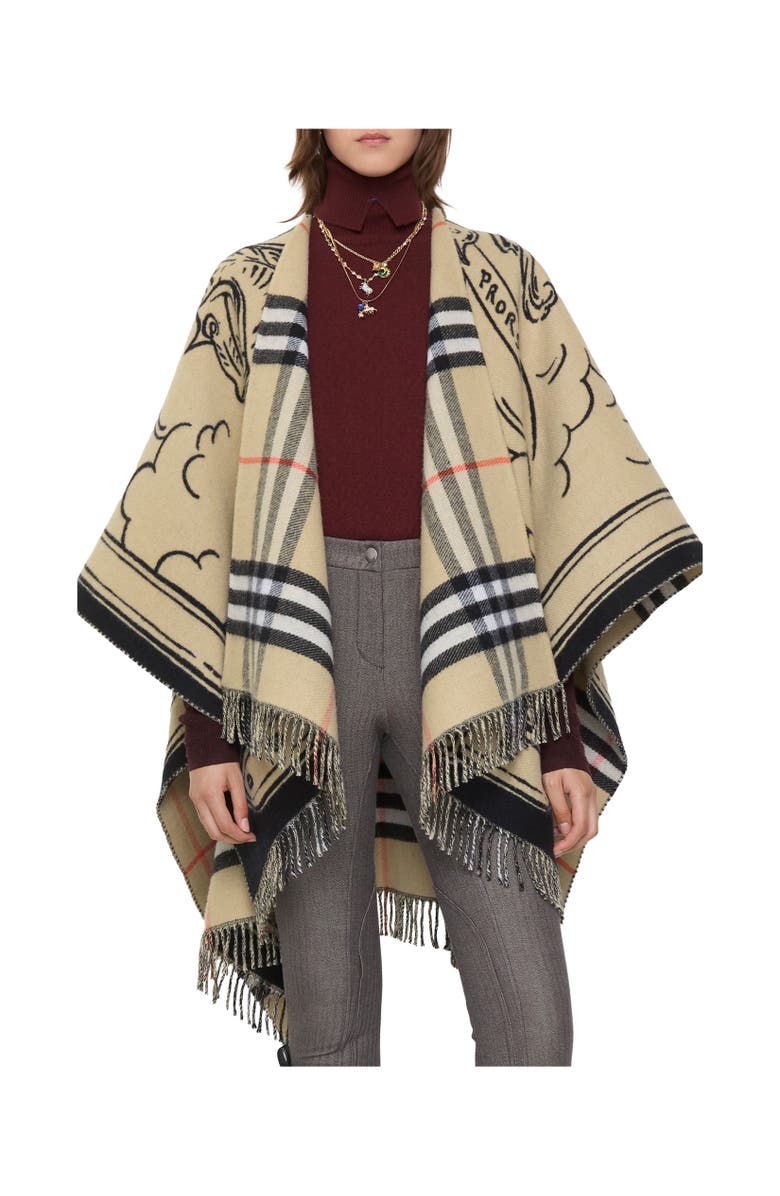 Burberry Stormy Knight Wool Cape, Alternate, color, Sand