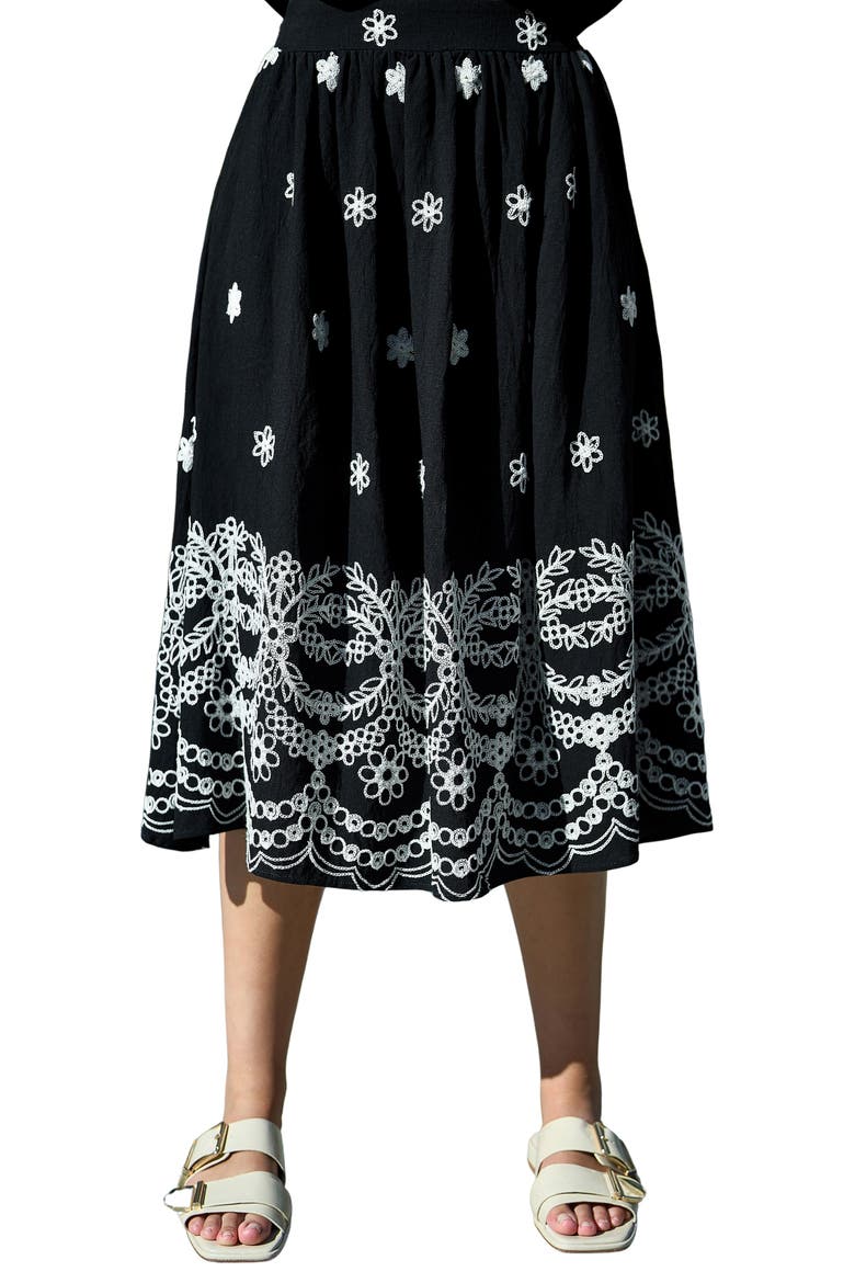 Embroidered Midi Skirt, Main, color, Black