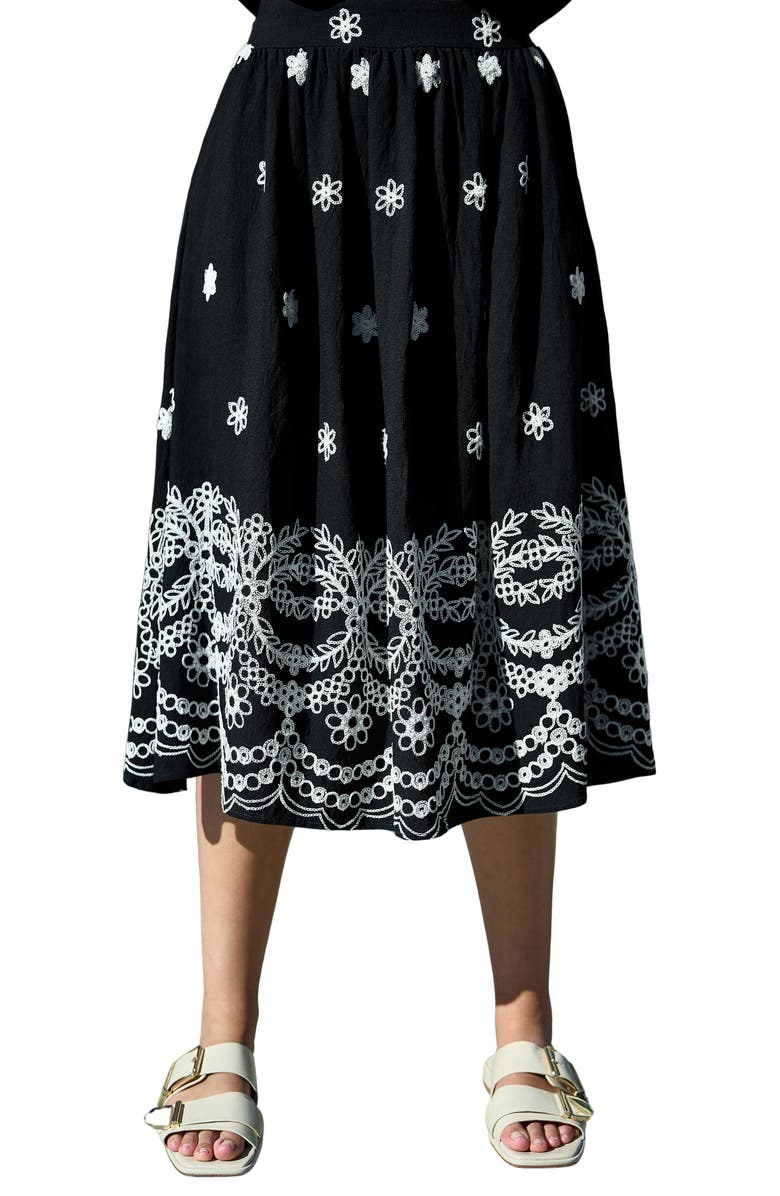 Yumi Embroidered Midi Skirt, Main, color, Black
