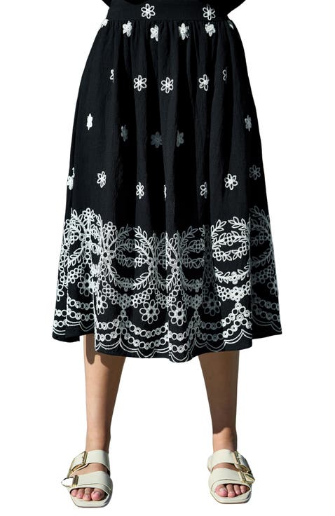 Embroidered Midi Skirt