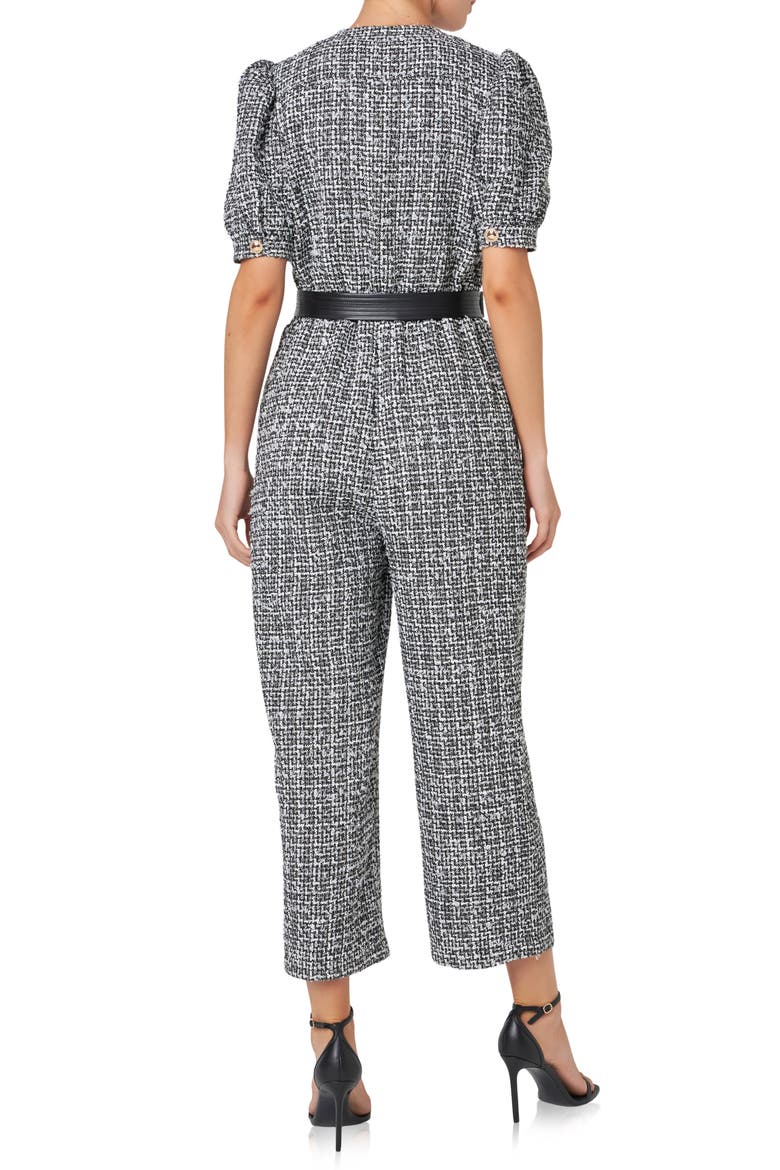 Tweed Puff Sleeve Ankle Jumpsuit, Alternate, color, BLACK/ WHITE