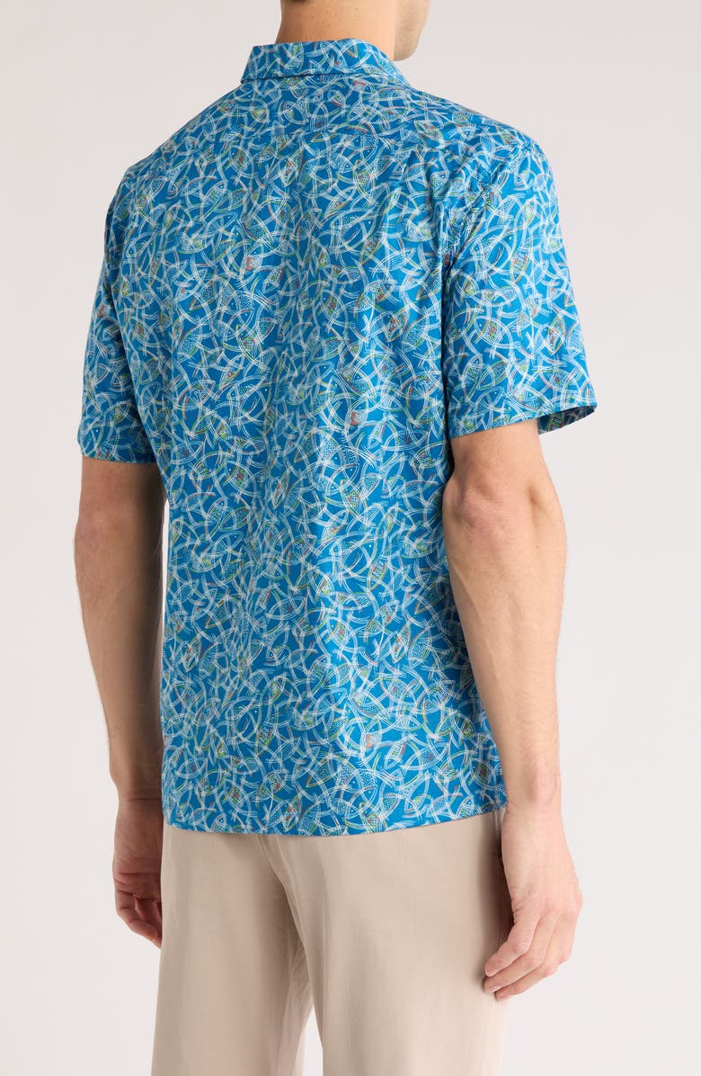 Tori Richard Fish Finder Short Sleeve Cotton Button-Up Shirt, Alternate, color, Surf