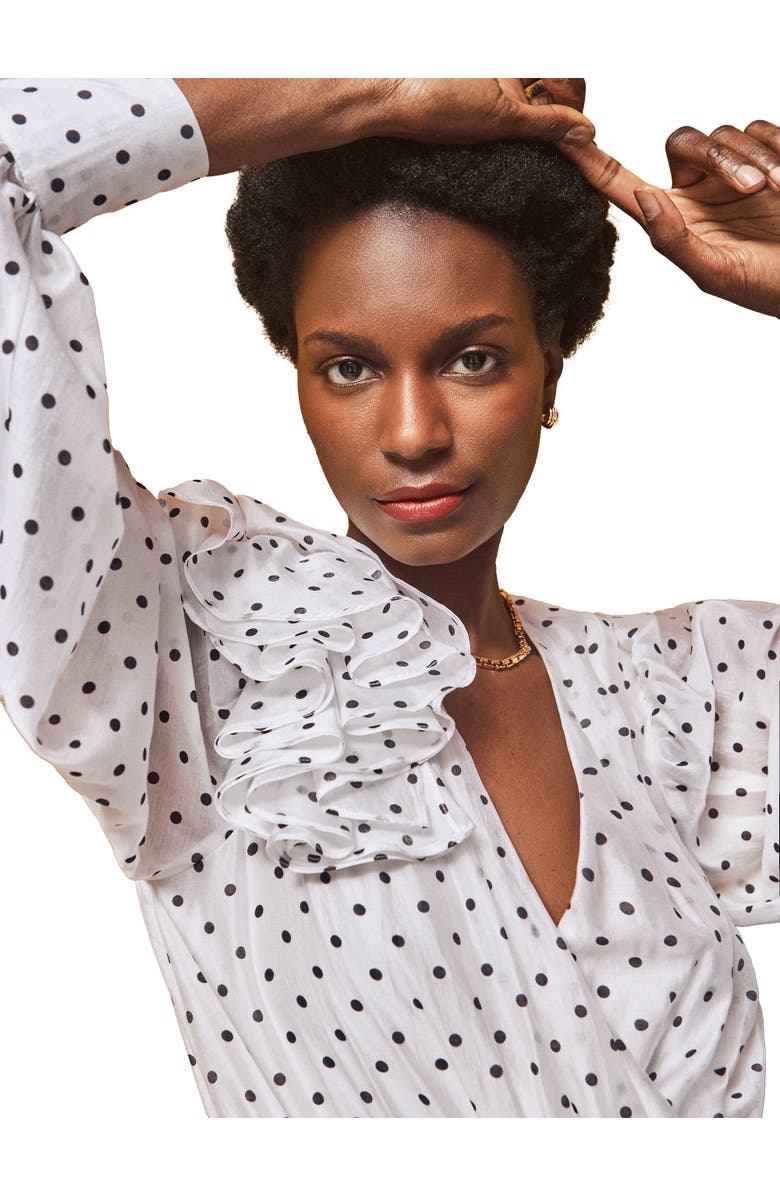 Ro&Zo Mini Spot Frill Detail Bodysuit, Alternate, color, White