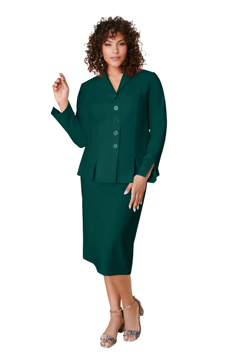 Plus Size Long Sleeve Shawl Collar Jacket & Sheath Skirt Set 2 Piece Suit, Main, color, EMERALD GREEN