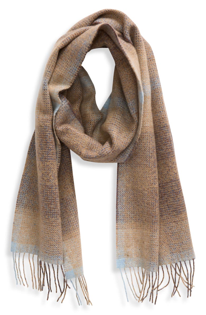 Johnstons of Elgin Blurred Check Cashmere & Silk Fringe Scarf, Alternate, color,