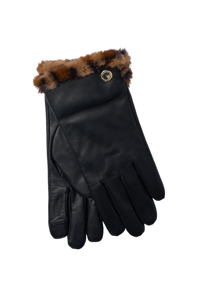 faux fur lined leather touch glove, Main, color, abstract/black
