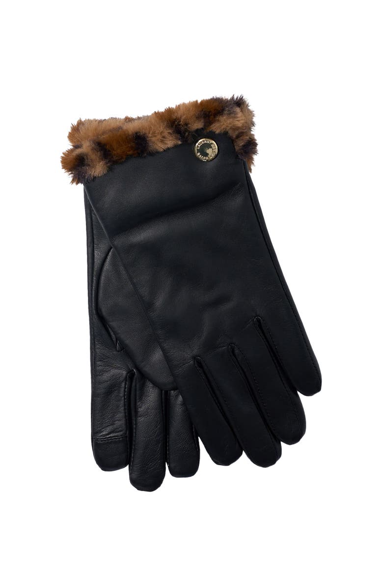 Lauren Ralph Lauren Faux Fur Lined Leather Touch Glove, Main, color, Leopard/Black