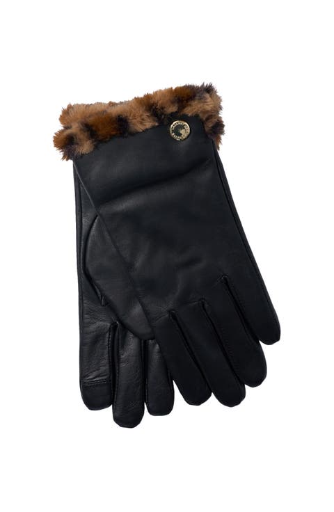 Faux Fur Lined Leather Touch Glove