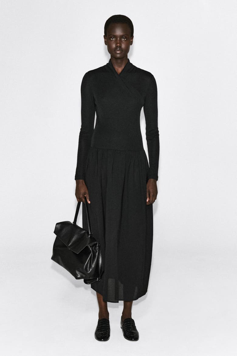 Contrast-panel Wrap-over Dress, Alternate, color, BLACK