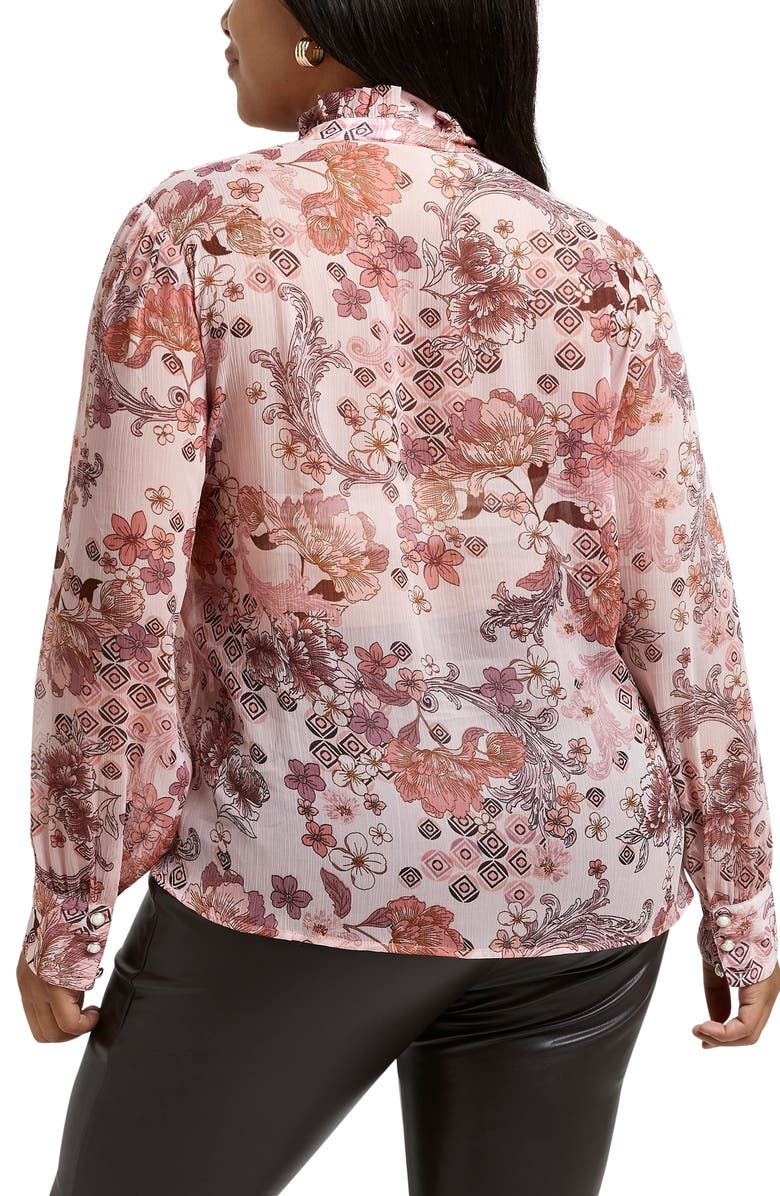 River Island Floral Print Ruffle Placket Blouse, Alternate, color,