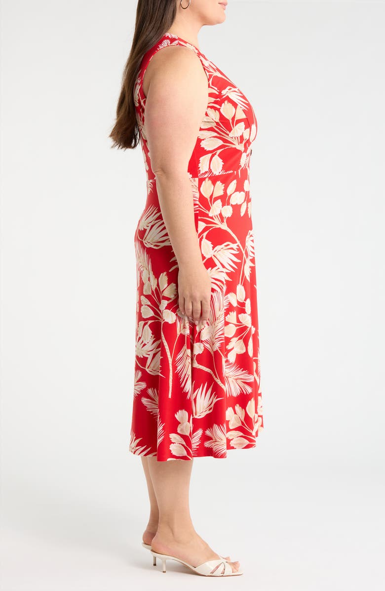 AK ANNE KLEIN Tropical Floral Print Sleeveless Midi Dress, Alternate, color, Begonia Red Mlt