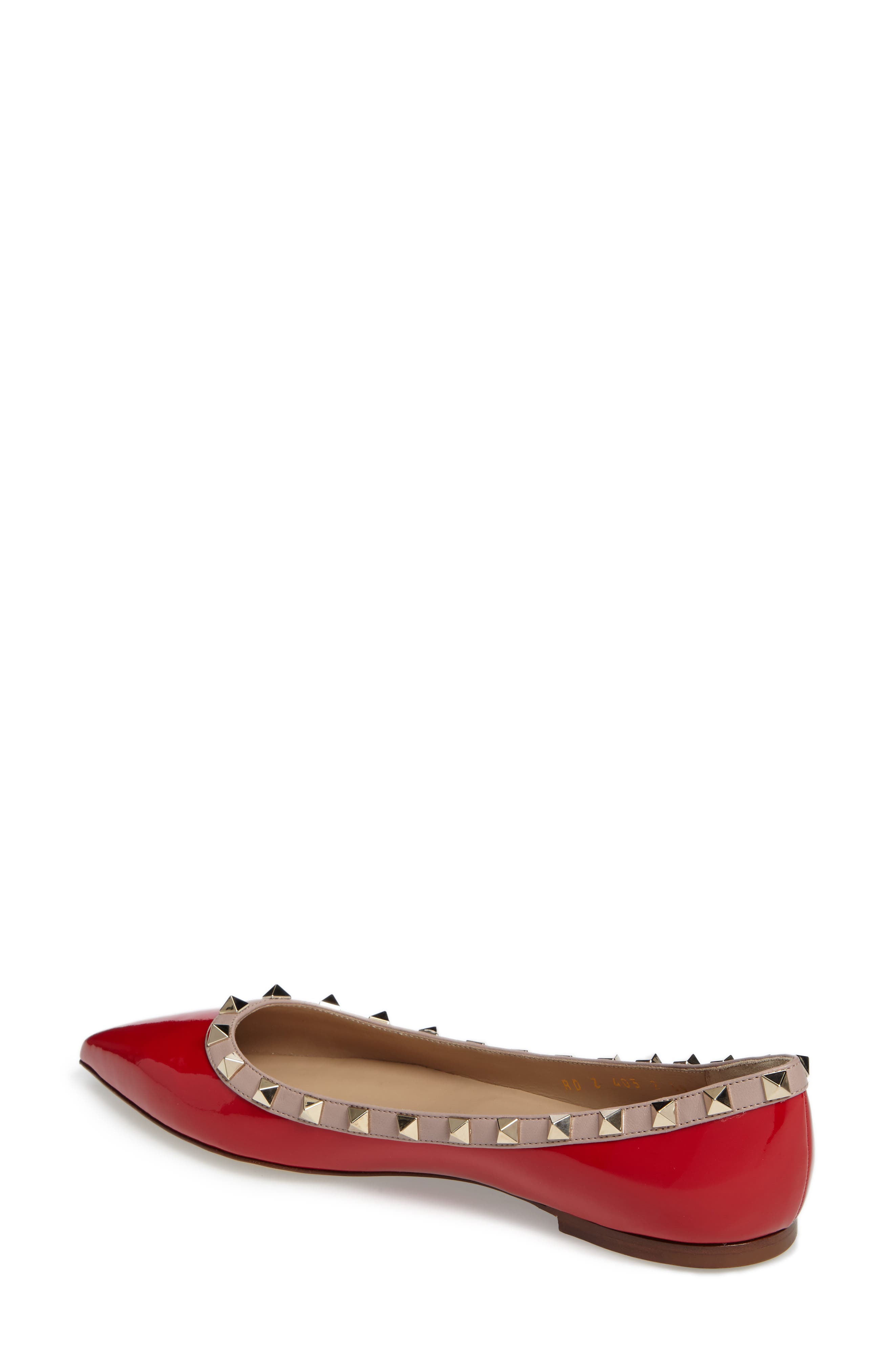 Valentino Garavani Rockstud Pointed Toe Ballerina Flat (Women