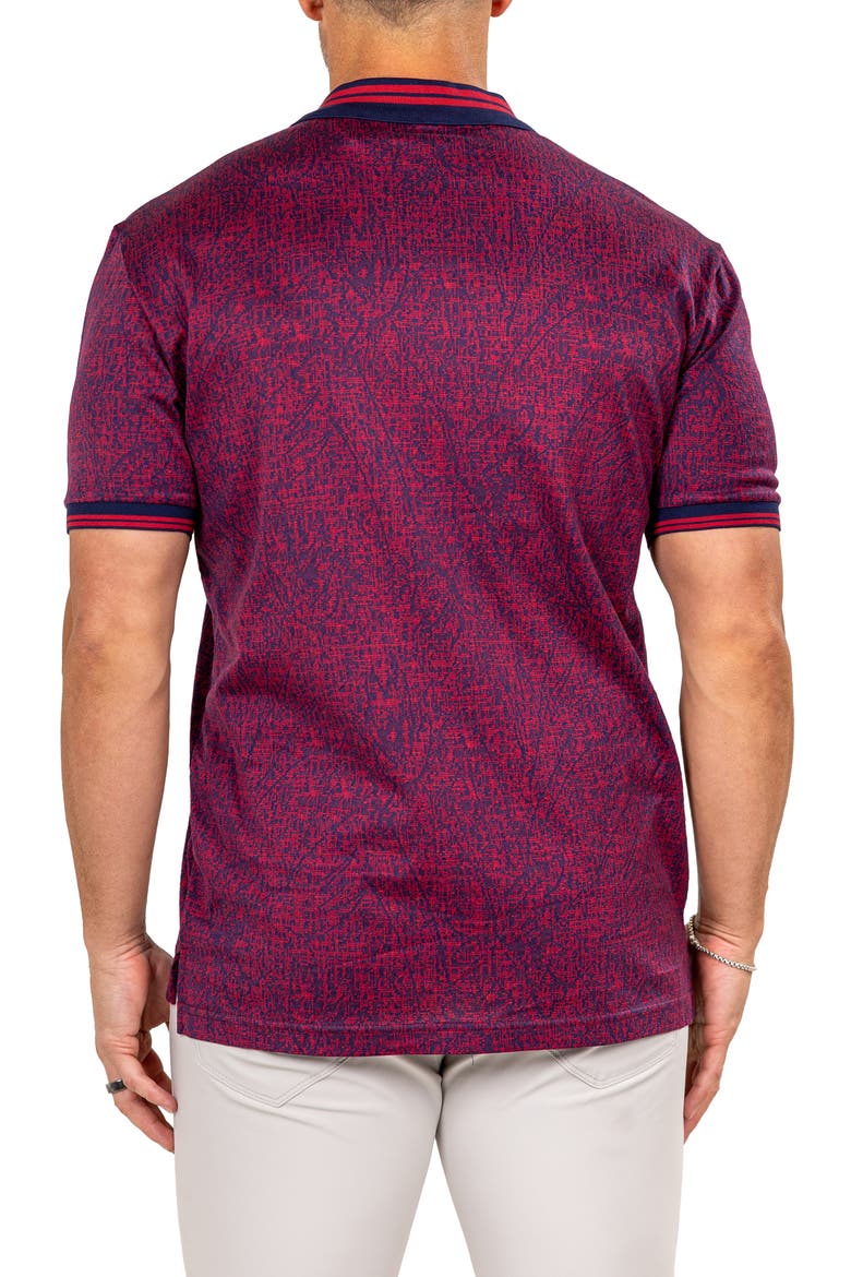 Marthyr Grid Print Johnny Collar Cotton Polo, Alternate, color, RED
