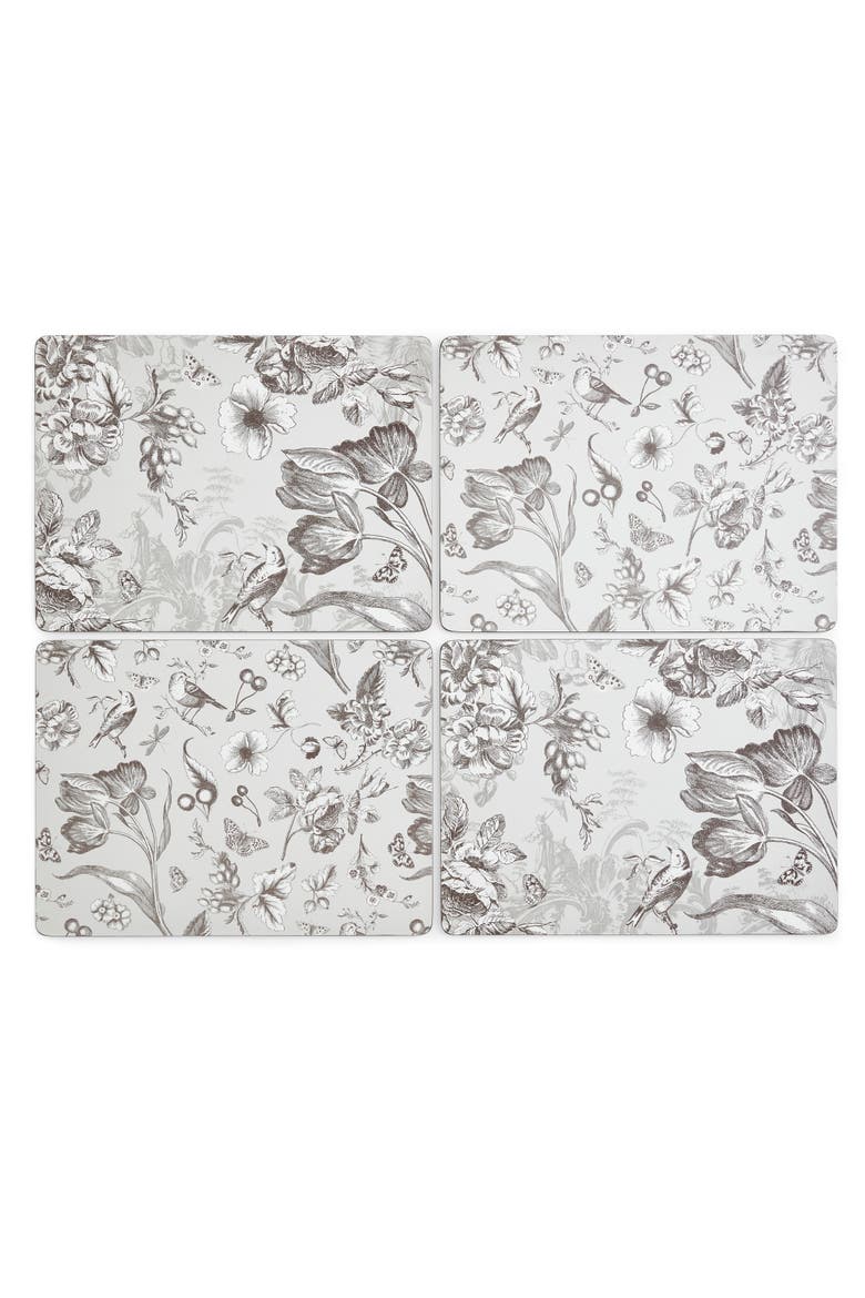 Vintage Garden Set of 4 Cork Back Placemats, Alternate, color, Grey