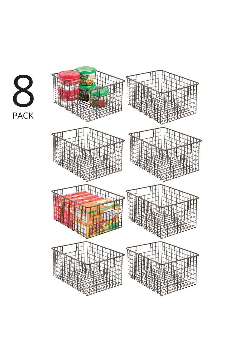 mDesign Metal Wire Food Organizer Basket with Built-In Handles, 12 x 9 x 6 - 8 Pack, Alternate, color, Bronze