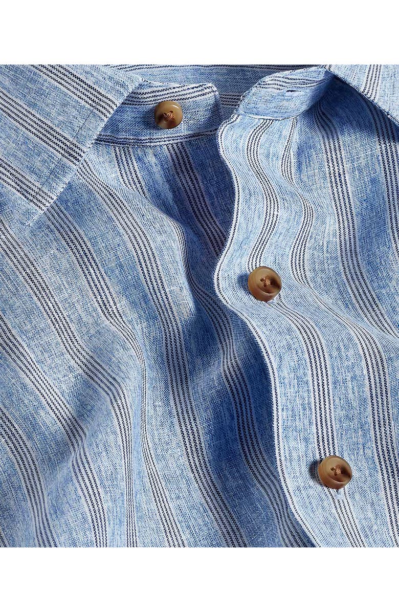 David Donahue Stripe Linen Short Sleeve Button-Up Shirt, Alternate, color, Blue