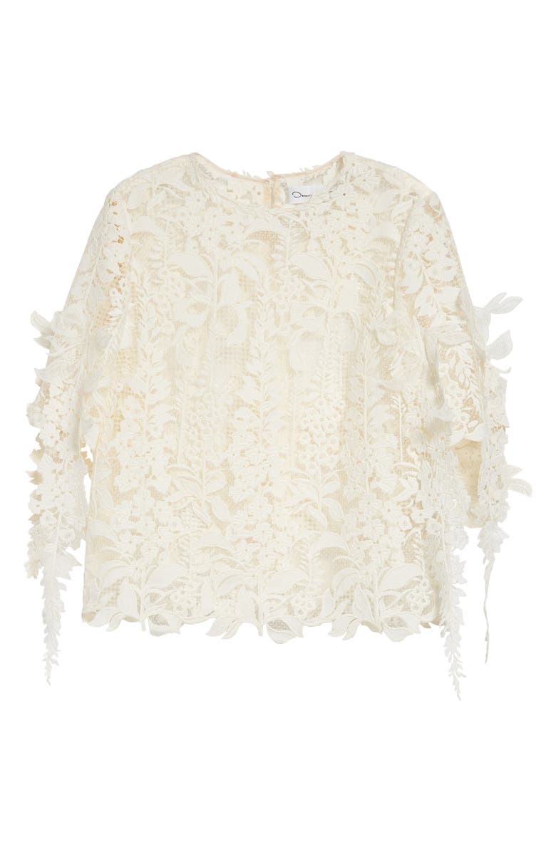 Oscar de la Renta Foxgloves Guipure Lace Top, Alternate, color, Ivory