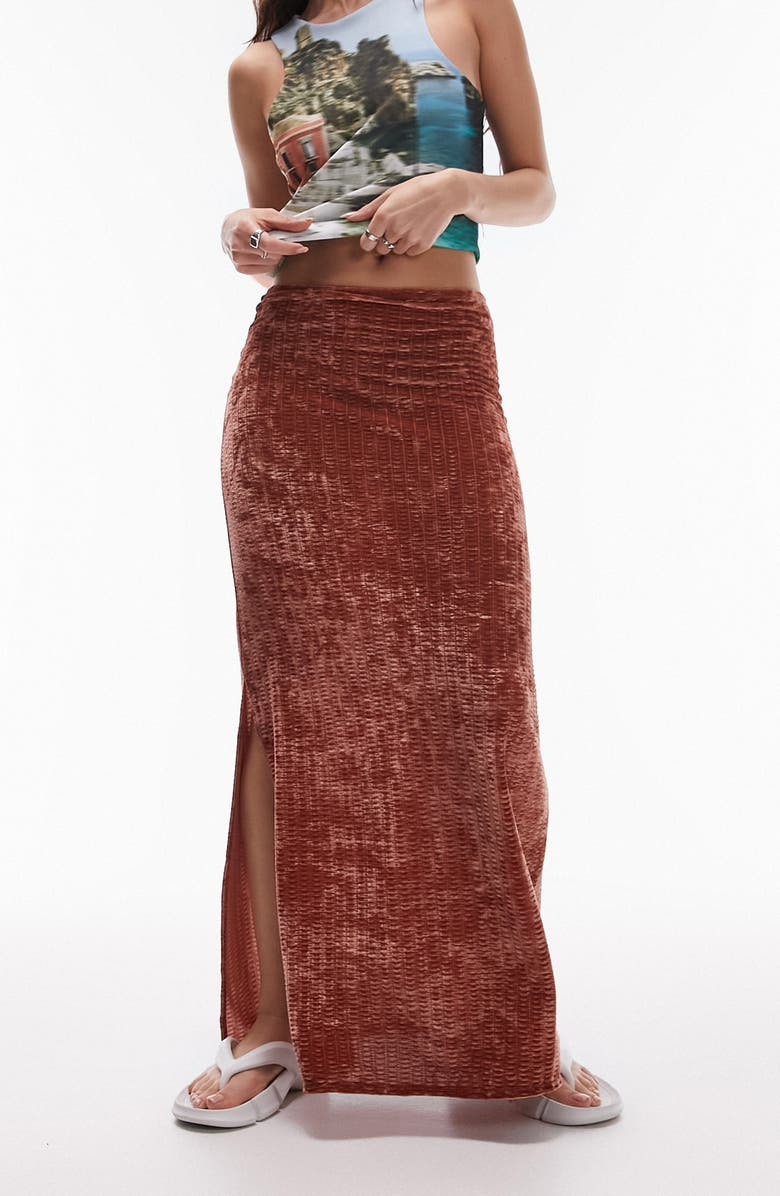 Topshop Textured Stretch Velvet Maxi Skirt, Main, color,