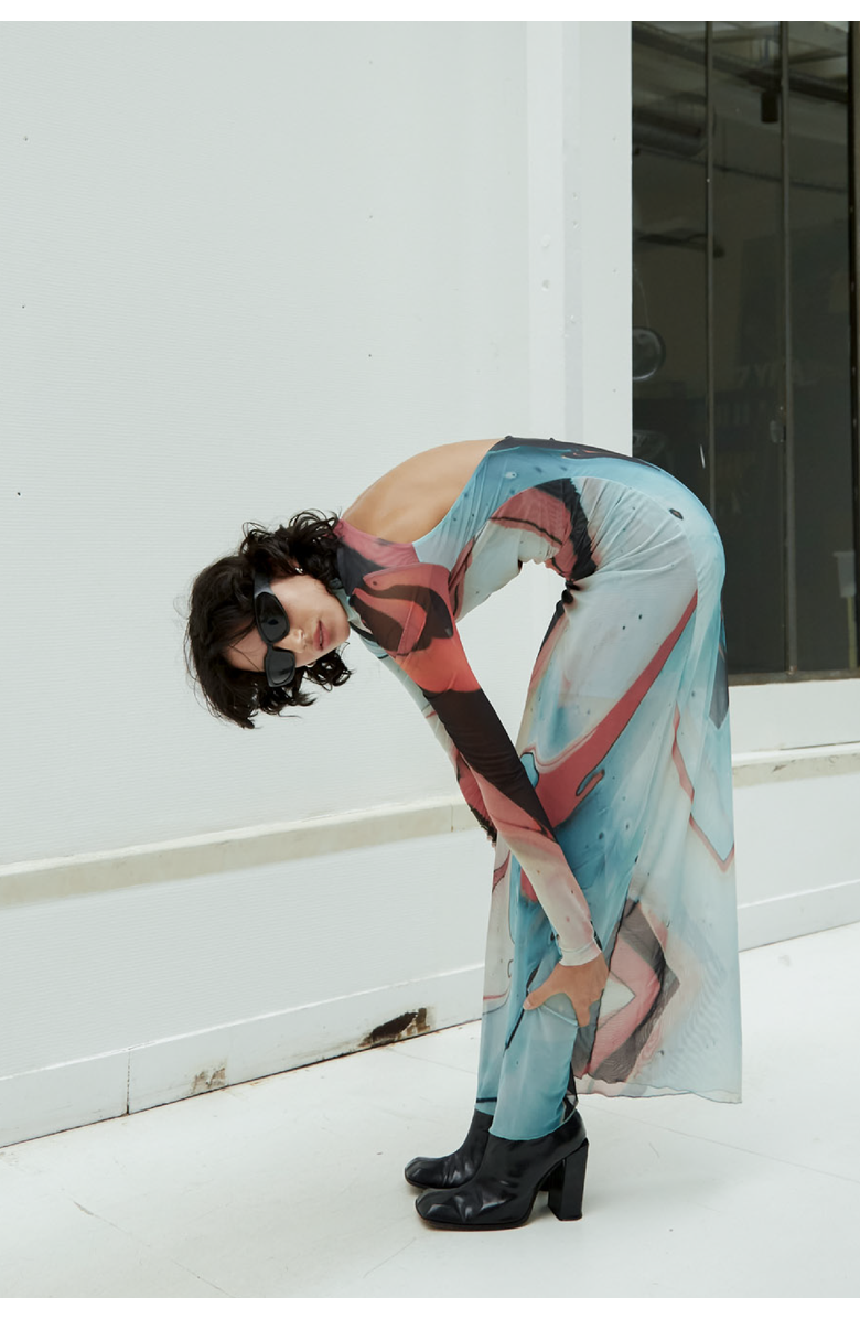 SAEMDI Lava Print Mesh Dress, Alternate, color, Teal / Coral