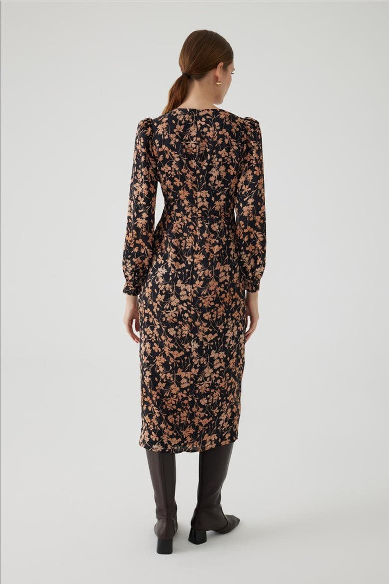 Floral Print V Neck Waist Fit Midi Dress, Alternate, color, MULTICOLOR