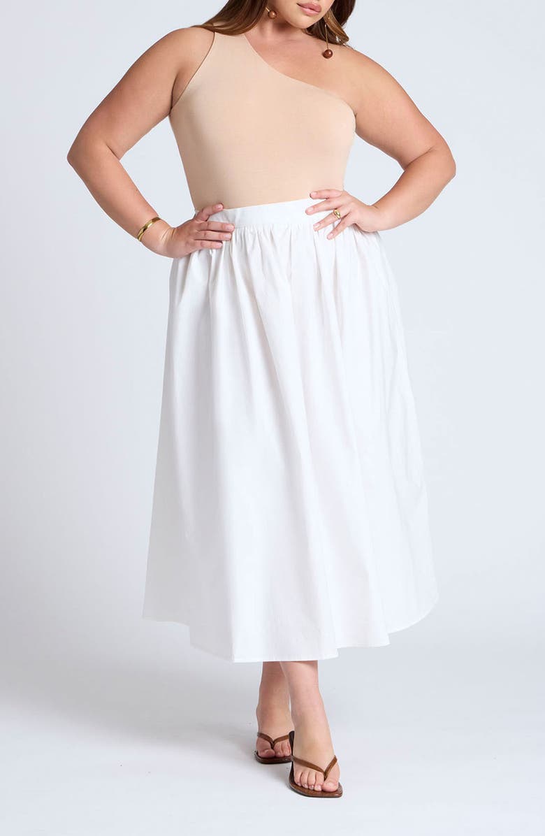 ELOQUII High Waist Stretch Cotton Poplin Midi Skirt, Alternate, color,