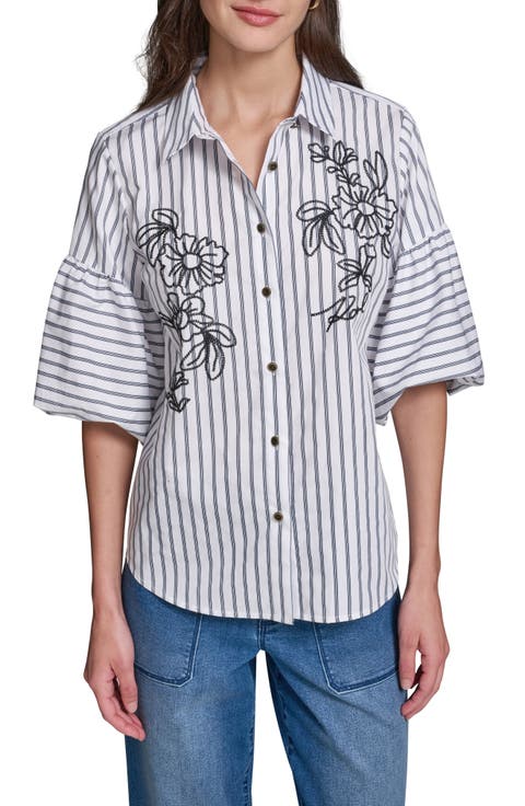 Embroidered Puff Sleeve Shirt