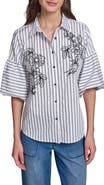 KARL LAGERFELD PARIS Embroidered Puff Sleeve Shirt