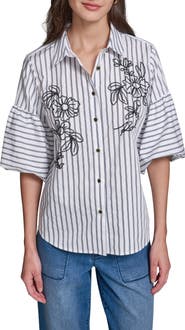 KARL LAGERFELD PARIS Embroidered Puff Sleeve Shirt