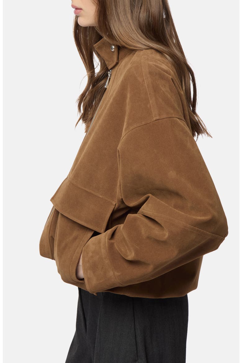 Kate Faux Suede Bomber Jacket, Alternate, color, SADDLE BROWN
