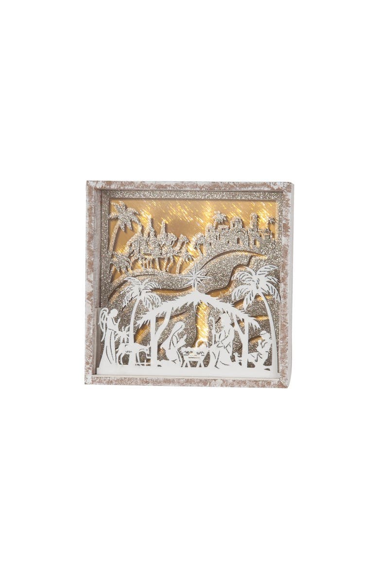 6" x 6" Christmas Nativity Scene Figurine Decorative Shadowbox, Main, color, White