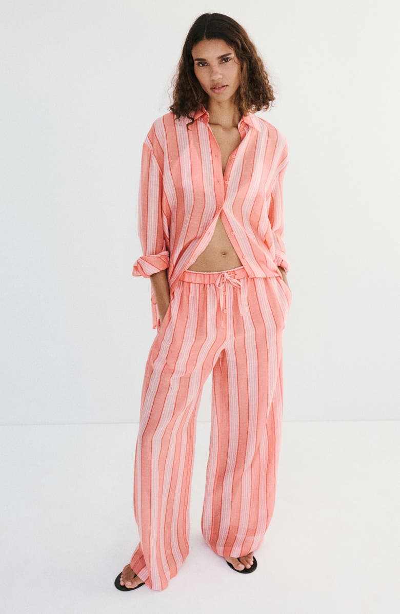 MANGO Striped Button-Up Shirt, Alternate, color, Orange