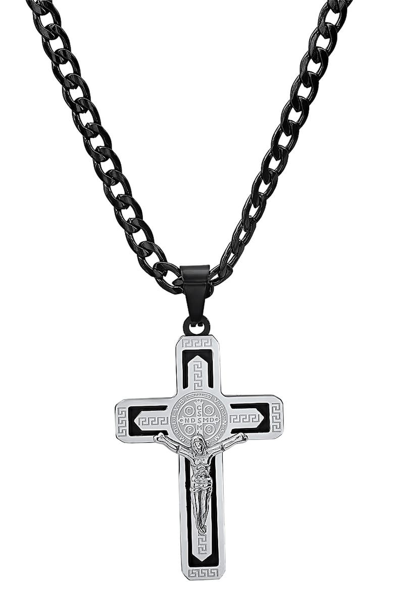 Crucifix Pendant Necklace, Alternate, color, SILVER/ BLACK