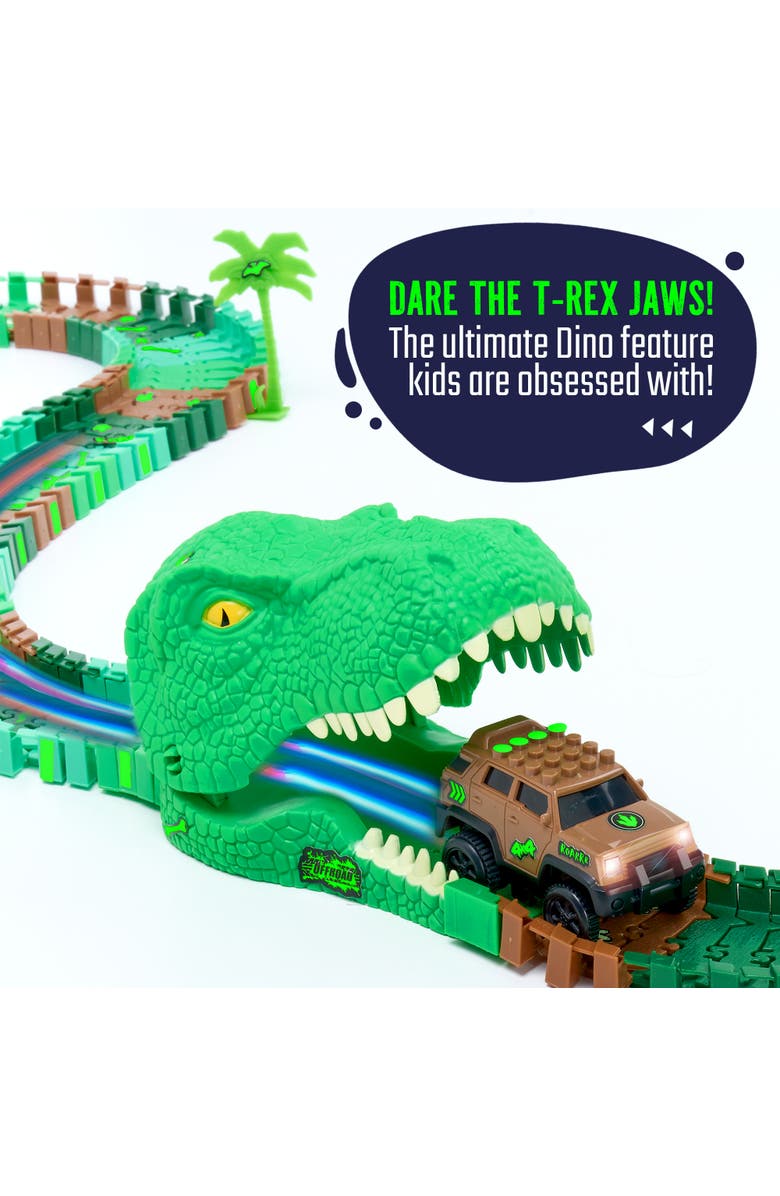 JitteryGit Dino Track Wild Toy Track Car Glow in the Dark Set, Alternate, color, Geen