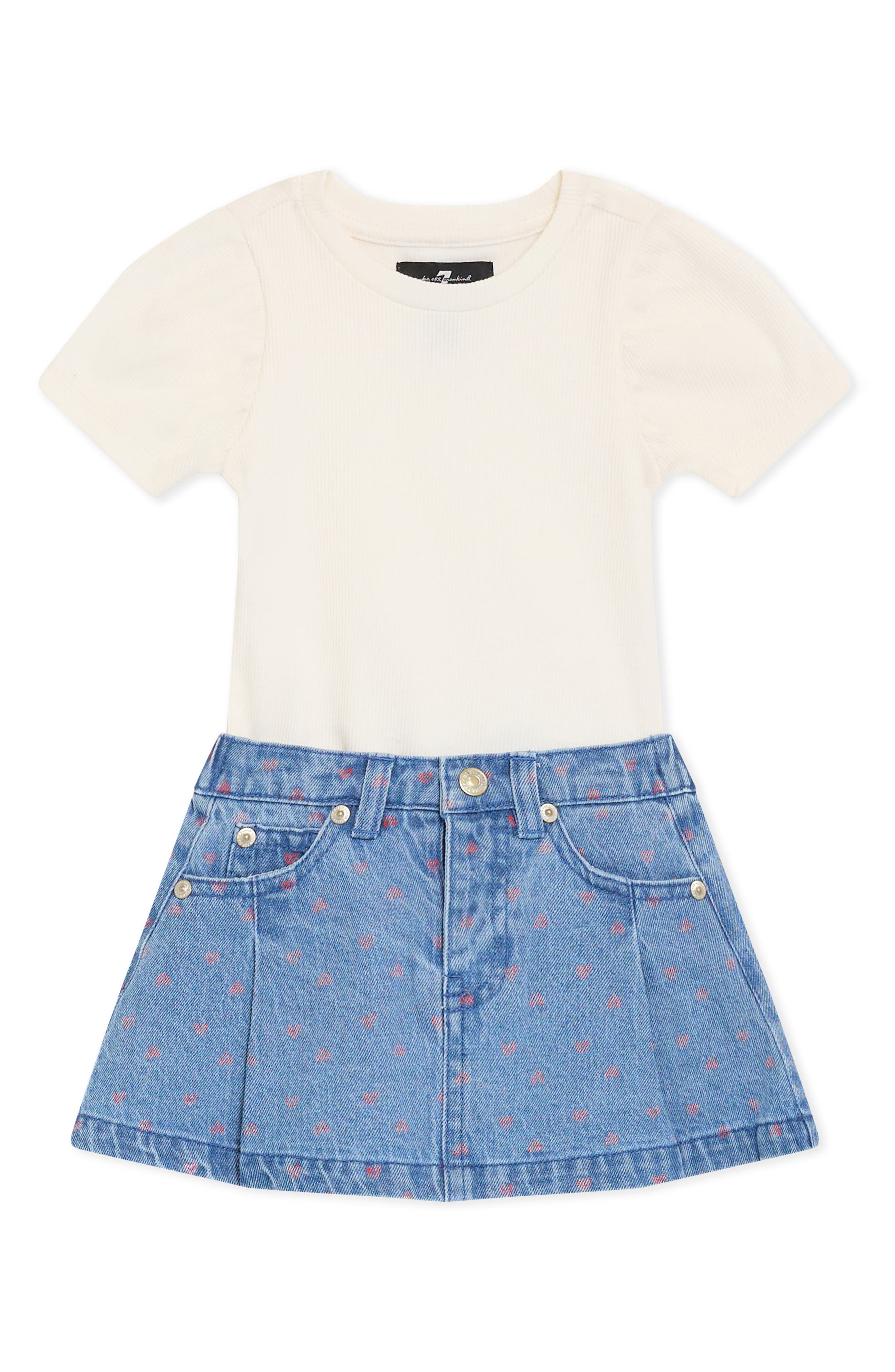 Bubble Sleeve Top & Denim Skirt Set