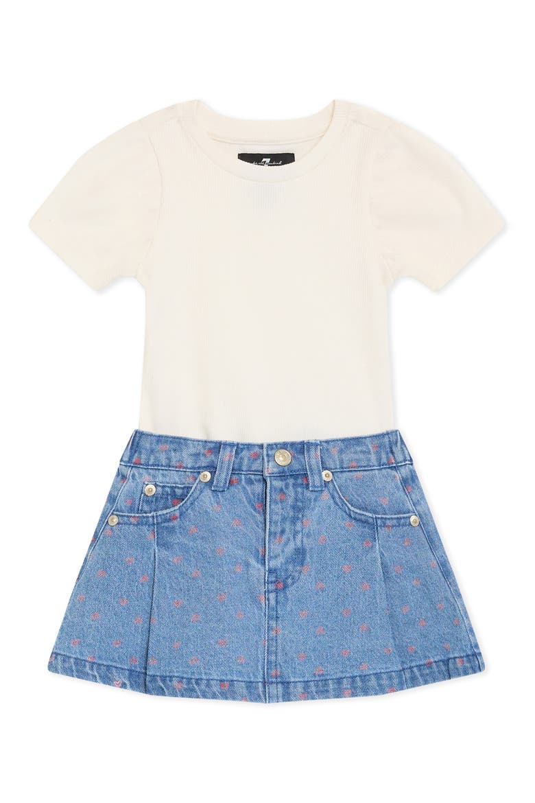 Kids' Bubble Sleeve Top & Denim Skirt Set, Main, color, MEDIUM BLUE