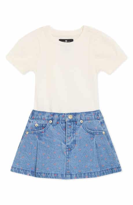 Bubble Sleeve Top & Denim Skirt Set
