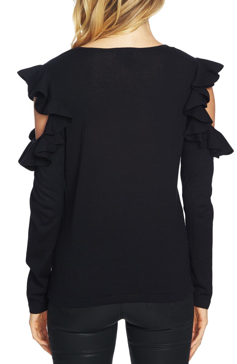 CeCe Ruffled Cold Shoulder Sweater, Alternate, color,