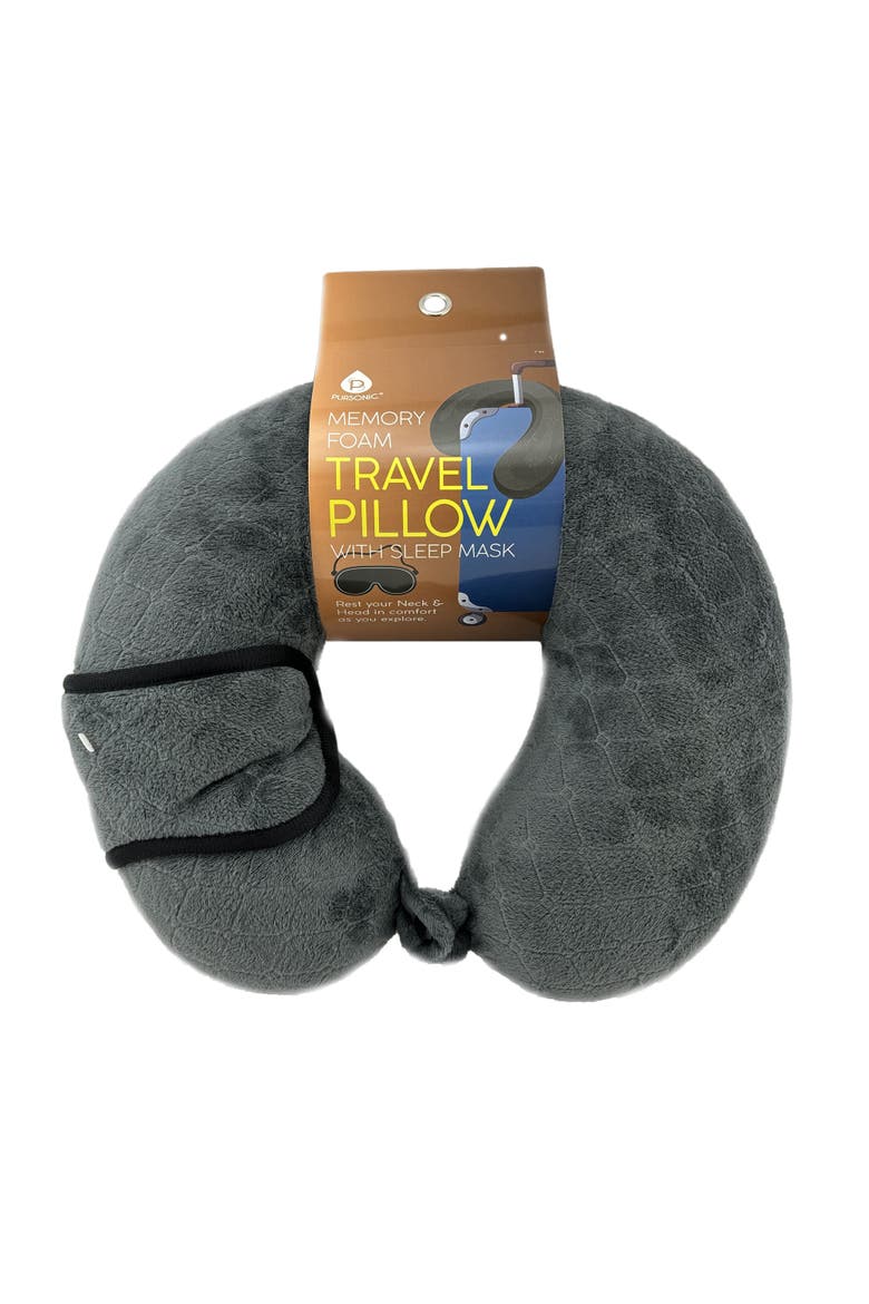 Memory Foam Travel Pillow with Sleep Mask, Alternate, color, Gray