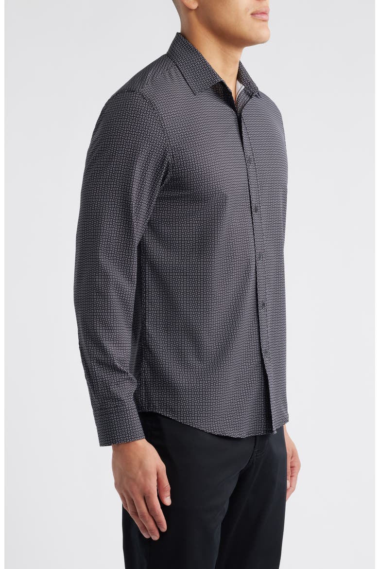 Trim Fit Dash Duo Geo Print Performance Button-Up Shirt, Alternate, color, BLACK