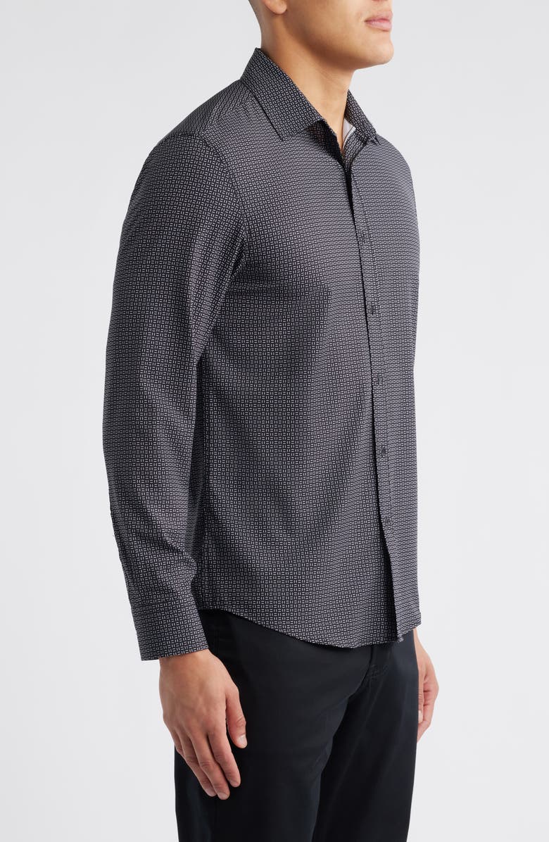 W.R.K Trim Fit Dash Duo Geo Print Performance Button-Up Shirt, Alternate, color, Black