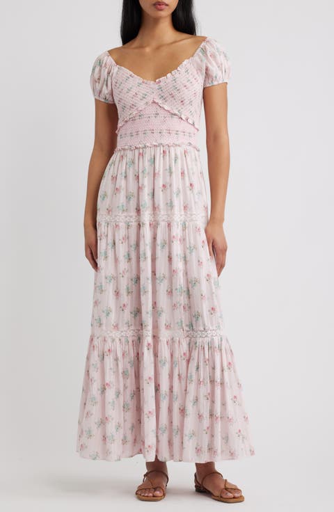 Amandla Floral Smock Bodice Cotton Maxi Dress