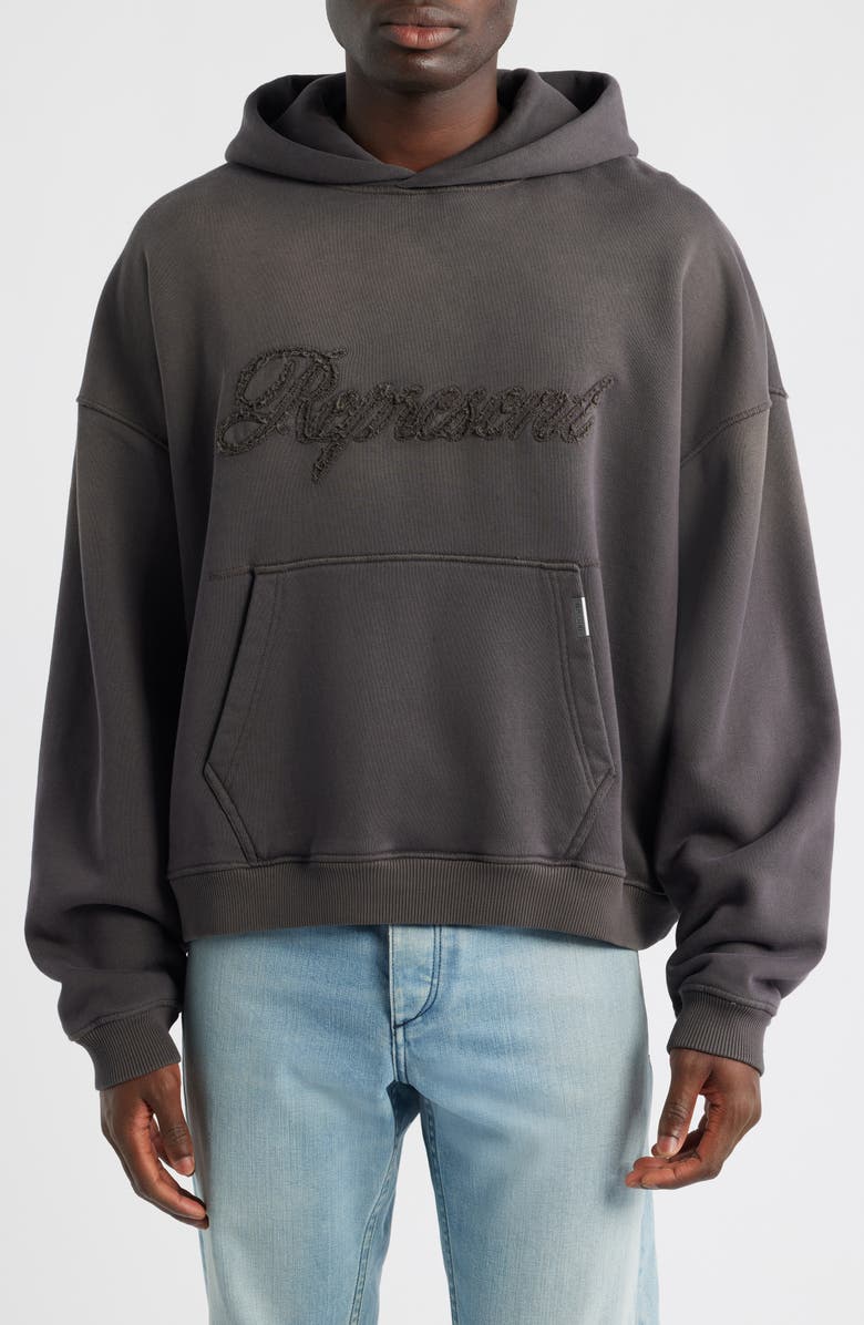 Represent Cotton Logo Appliqué Hoodie, Main, color, After Dark