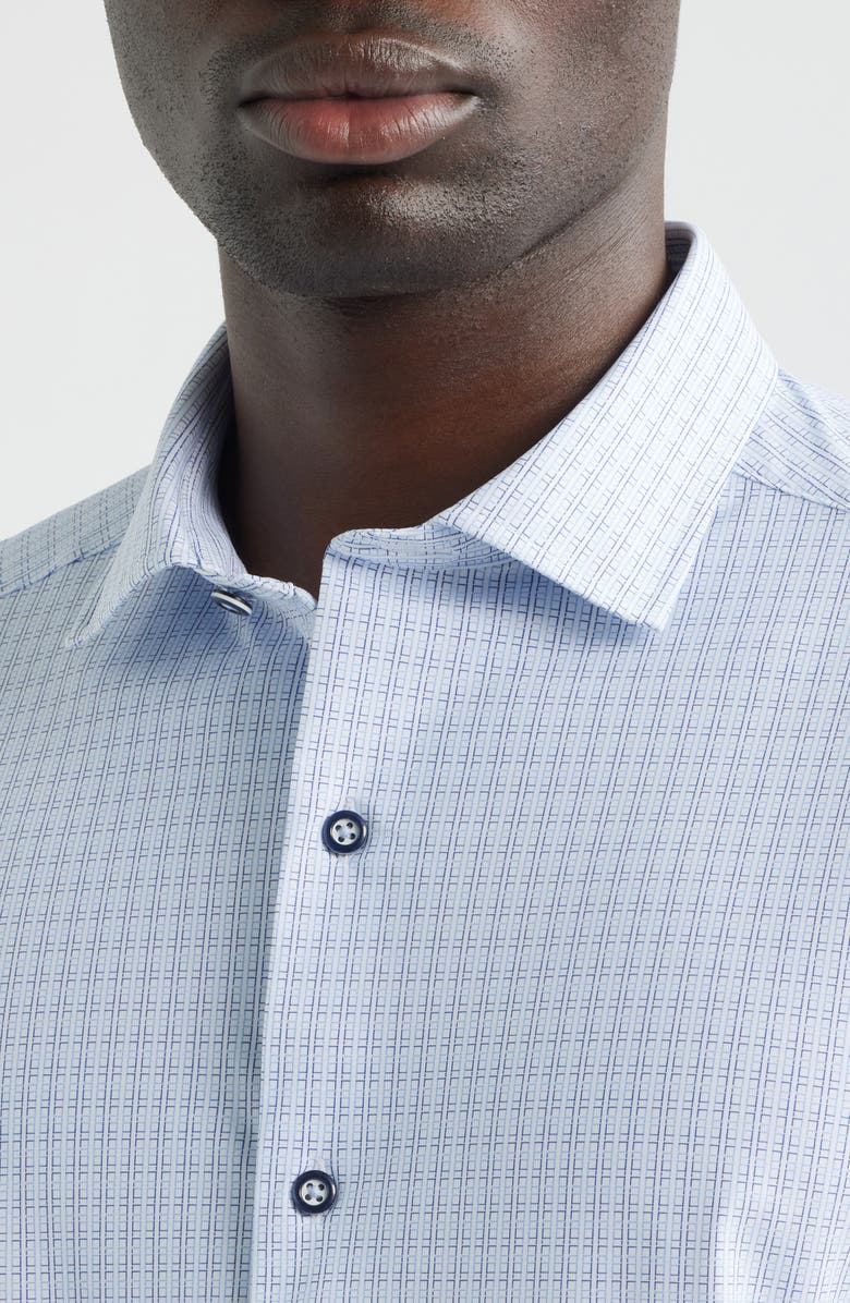 Johnston & Murphy XC+<sup>™</sup> Motion Microcheck Knit Button-Up Shirt, Alternate, color, White/ Navy Grid