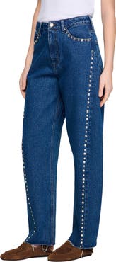 SANDRO Rhinestone barrel jeans