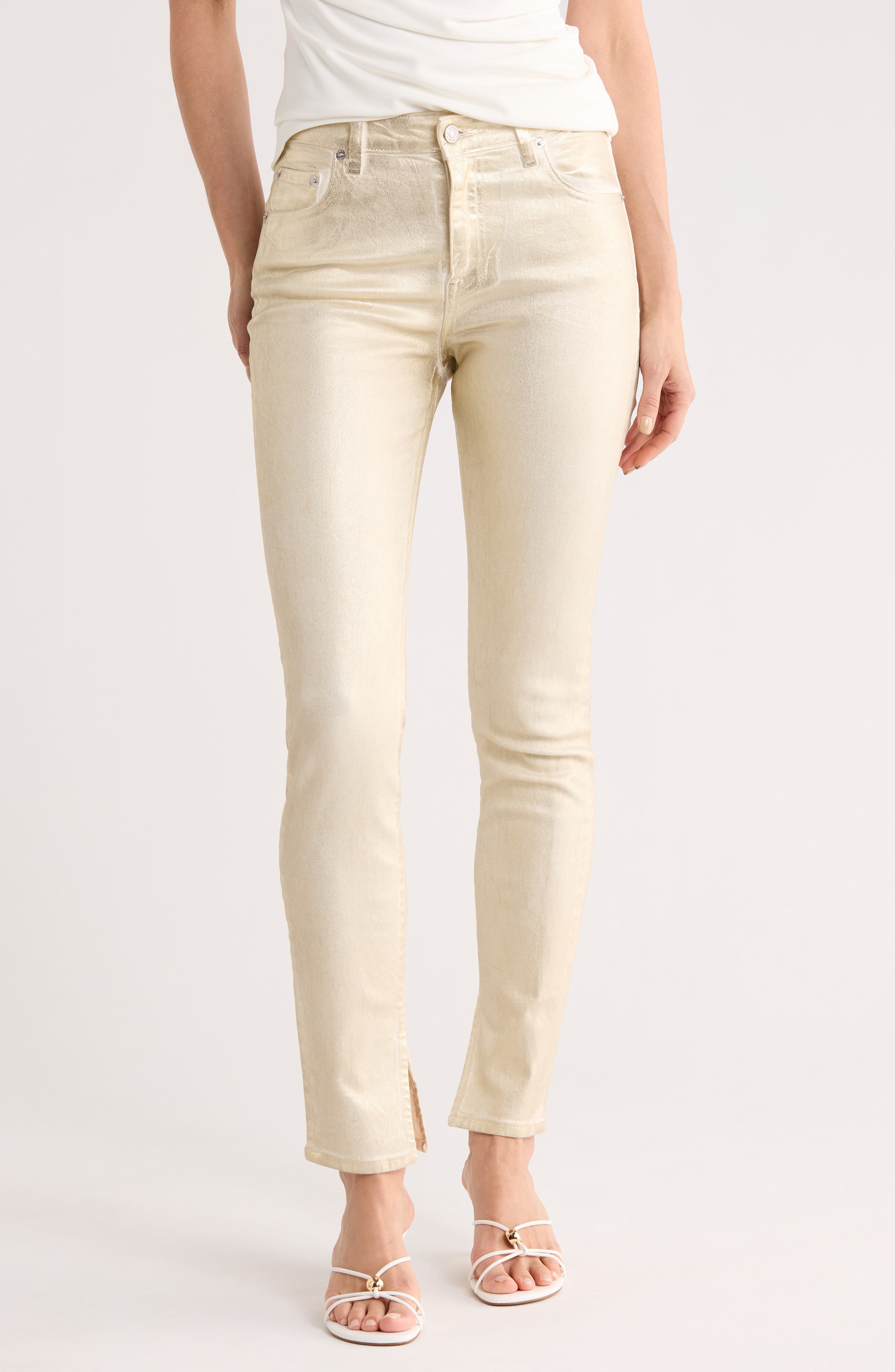Simkhai Rae Metallic High Waist Ankle Skinny Jeans