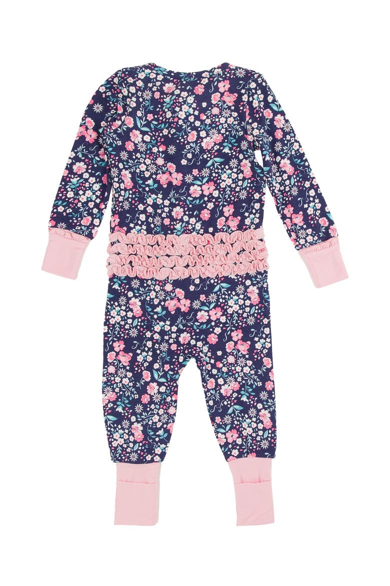 Softsnooze Baby Girls Ruffle One Piece Convertible Pajamas, Alternate, color, Moonlit Meadow