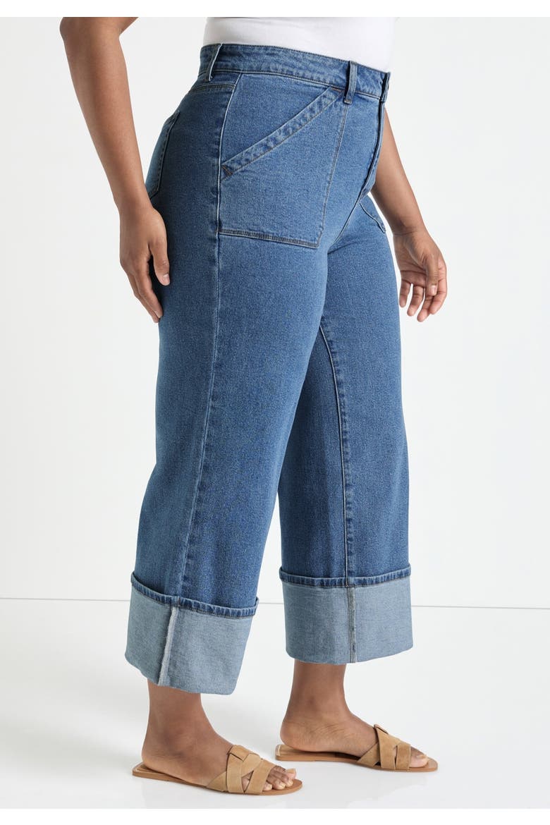 Wide-Leg Cropped Cuffed Jeans, Alternate, color, MEDIUM VINTAGE WASH
