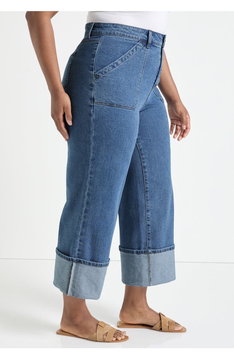 June + Vie Wide-Leg Cropped Cuffed Jeans, Alternate, color, Medium Vintage Wash