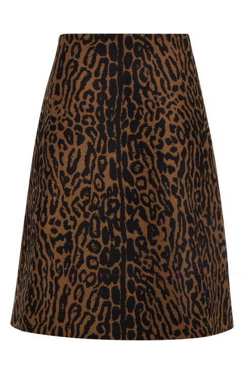 Leopard Wool Jacquard A-Line Skirt